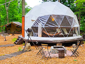【1日1組限定】28平米のドーム型グランピングテント！特別な料理と安心のホテル客室付（夕朝食付）