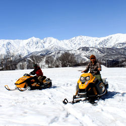 Driving cross the snow field.